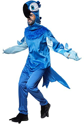 dressforfun 900543 - Costume Adulti Unisex, Splendida Ara Blu, Cuffia da Pappagallo e Sovrascarpe (185 | No. 302511)