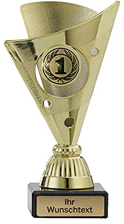 Deitert Pokal in Gold, Silber oder Bronze - Trophäe mit Wunschtext graviert und Sportemblem nach freier Auswahl - 15 cm Sportpokal mit Marmorsockel für Ihre Siegerehrung A105 Gold
