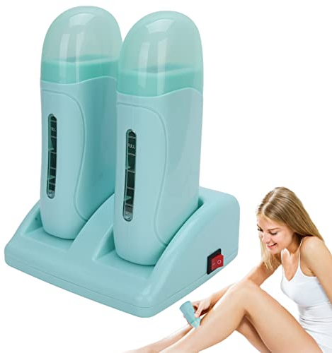 Roll-On Wachswärmer mit Doppelpatronen, professionelle Haarentfernungs-Wachsheizungen Hair Roller Epilator Wax Machine - Cyan(220V)