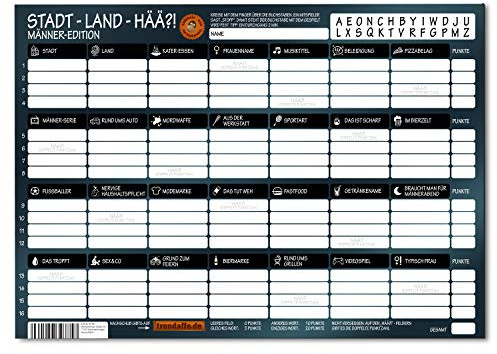 avandu Stadt Land Hää?! Männer Edition Spielblock mit 50 Blättern - Stadt Land Fluss für echte Kerle - Gesellschaftsspiel