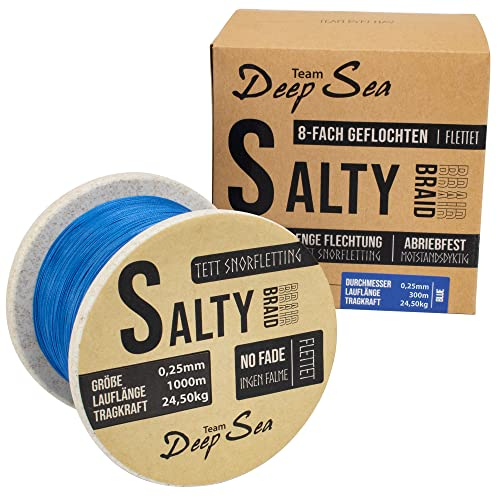 Team Deep Sea Salty-Braid Geflochtene Schnur 8X Braid | Angelschnur (Blau (1000m), 0,20mm)