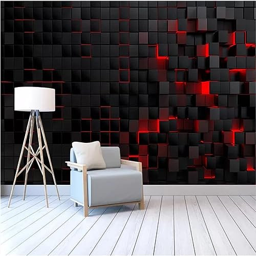 Papier peint moderne personnalisé avec technologie 3D, lumière rouge, cubes noirs brillants, décoration murale pour chambre à coucher, salon, décoration d'intérieur, 150 x 70 cm