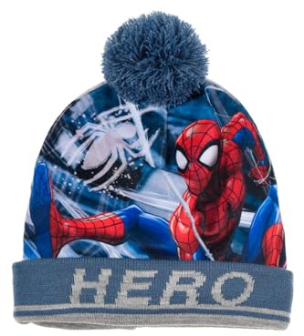 Marvel Spiderman Cappello Invernale per Ragazzo, Berretto di Punti Con Pompon - Accessori Invernali per Bambino - Blu