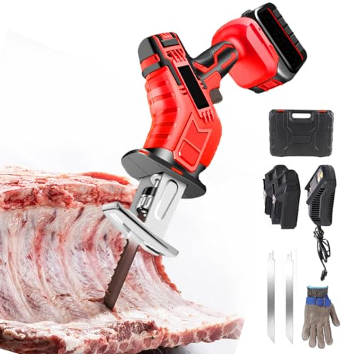 Sierra de sable sin cable 3000mAh para carne, huesos, 21V Sierra para huesos con maletín ABS, 2 sierras, 1 guantes resistentes al corte,2Battery
