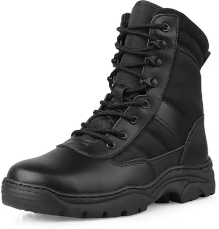 QUNLON Springerstiefel Militärstiefel Zipper Einsatzstiefel Herren Bundeswehr Stiefel Atmungsaktiv Kampfstiefel Tactical Combat Boots Schwarz 38EU
