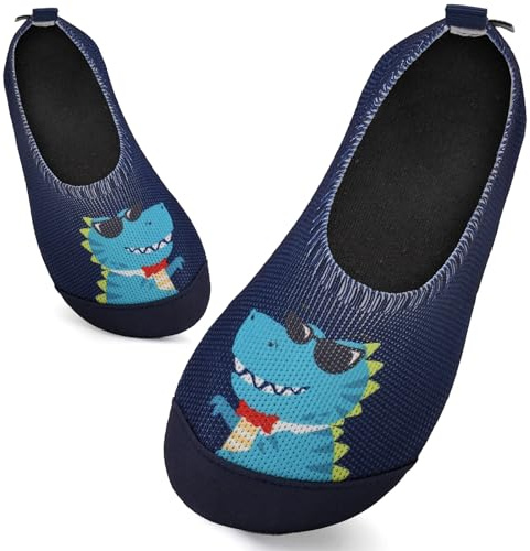 Kids Swim Water Shoes for Girls Toddlers Baby Aqua Socks for Kids Quick Dry Pool Beach Barefoot Children(Dinosaur DarkBlue 32/33