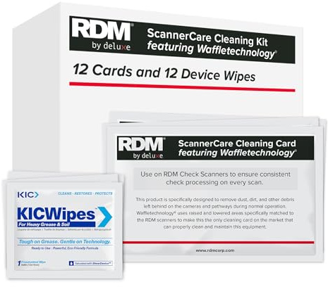 KICTeam - ScannerCare Cleaning Kit for RDM Check Scanner Machines (12 Cards & 12 Wipes) - RDM Tested & Approved