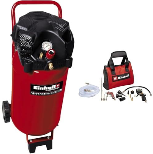 Einhell Kompressor TC-AC 240/50/10 OF (1500 W, max. 10 bar, 50 l-Tank, 240 l/min Ansaugleistung, Druckminderer, Manometer, ölfrei, inkl. 15-tlg. Druckluftset mit Tasche)