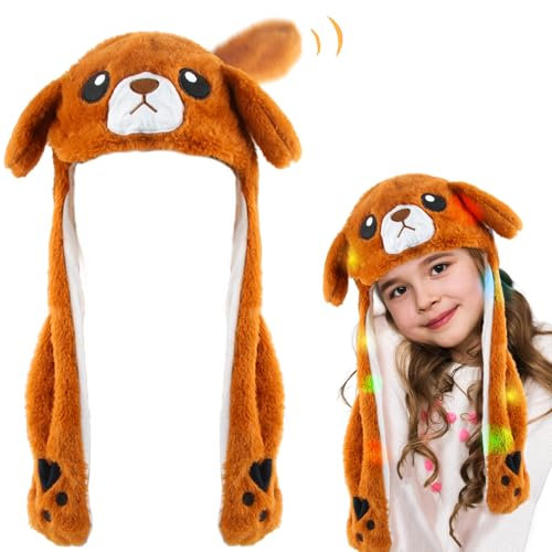 RosyFate Mütze mit Ohren, LED Mütze Kinder, Mütze mit Beweglichen Ohren, Tiermütze, Bär, für Geschenk, Kostüm Karneval, Mädchen, Jungen