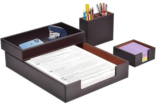 XNONE Set da scrivania in pelle PU, 4 pezzi, organizzatore da scrivania, portapenne, portafoglietti, portacorrispondenza, scrivania da ufficio per uomini e donne