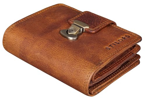 STILORD Reese Elegante Geldbörse mit RFID Schutz Damen Herren Echtleder Portemonnaie mit Schnappverschluss Hochformat - Retro Trifold Leder Brieftasche mit Geschenkbox Farbe:Kara - Cognac
