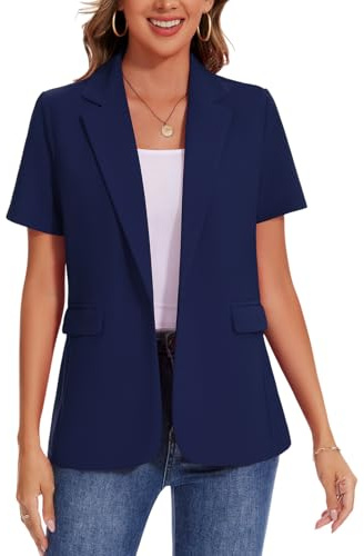 MINTLIMIT Women's Back Vent Short Sleeve Blazer Notch Lapel One Button Front Lined Casual Professional Look (Navy S)