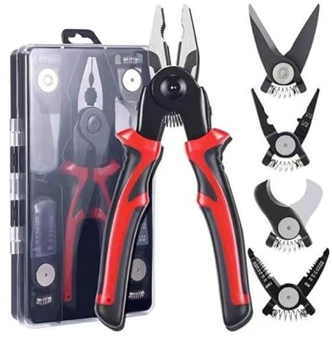 Juego de alicates 5 en 1, juego de alicates intercambiables de acero de 8 pulgadas, pelacables multifuncional, herramientas de crimpado, tijeras de chapa, kit de alicates de linesman con estuche de