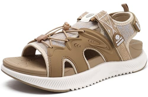 ONCAI Sandalias Mujer Caminar, 2025 Arco Soporte Sandals de Senderismo para Fascitis plantar,Antideslizante Sandalias de Deportivas Plataforma con Cordones Ajustables Beige/Blanco Talla 41