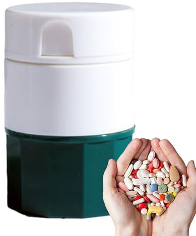 Coupe-pilules – Répartiteur de comprimés 4 en 1, broyeur, broyeur de poudre de médicaments avec boîte de rangement et gobelet | Petit organisateur de médicaments portable pour voyage et usage