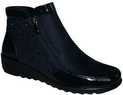 Cushion Walk Ladies Womens Wedge Heel Smart Casual Ankle Boots in Sizes 4-8 (Navy, 6 UK, UK Footwear Size System, Adult, Women, Numeric, Medium, 6)