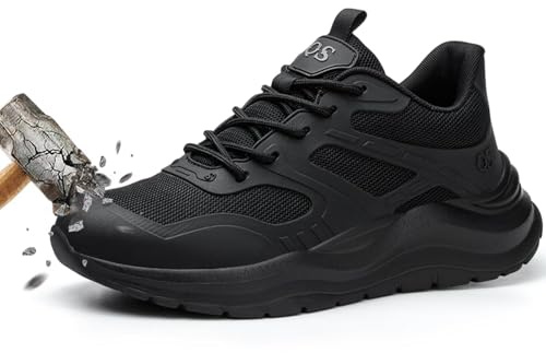 DYISOFY Zapatos de Seguridad Hombre Mujer Cómodos y Ligeros para Verano Botas de Trabajo Antideslizantes Impermeables con Punta Zapatillas Seguridad Acero Calzado Seguridad Negro Talla 35 EU