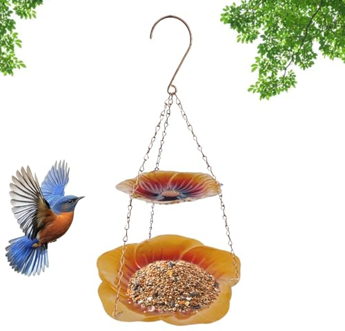 Futterspender für Wildvögel, Metall, Blumenform, wetterfest, doppellagig, für Balkon, Vogelfutterstation, für Wasser, Terrasse, Garten, Haus, Voliere, Finken, Innen, Futterpflanze