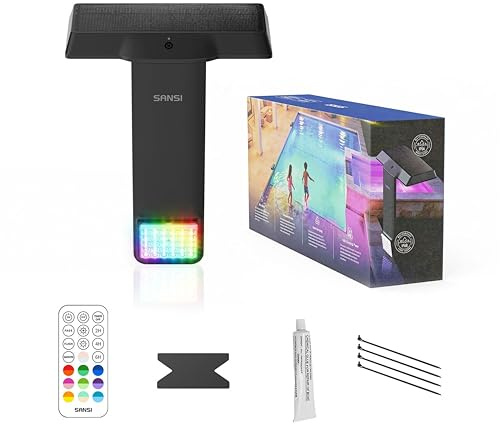 SANSI Luci Solari per Piscina con Telecomando, IP68 Impermeabile Luce Subacquee RGB con 150° di Ampia Illuminazione, Ricarica Solare e Tramite Type-C, Ideali per Piscine Interrate, Fuori Terra