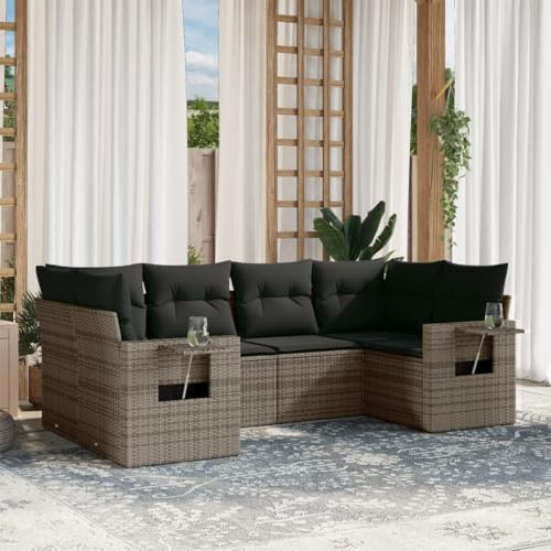 Owoxanthellate Set di 6 divani da giardino in polyrattan grigio resistente ai raggi UV, con ripiani pieghevoli modulari, 62 x 62 x 69 cm, per balcone, terrazza, giardino