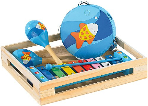 Playtastic Instruments de Musique en Bois: Xylophone, Tambourin et 2 Maracas