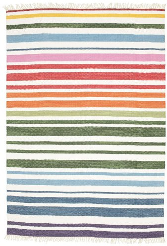 RugVista Rainbow Stripe, Teppich, Kelim Modern, 230 x 160 cm, Rechteckig, Mittlerer Stapel, Wohnzimmer, Esszimmer, Schlafzimmer, Nur chemische Reinigung, Care & Fair Zertifiziert, Weiß