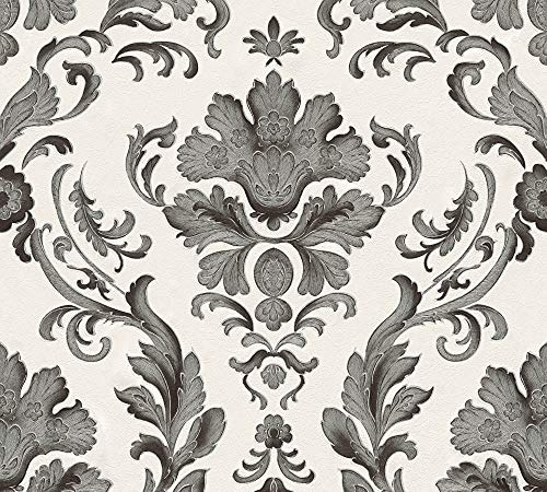 A.S. Création Papiertapete Concerto 3 Tapete mit Ornamenten Barock 10, 05 M x 0, 53 M Schwarz weiß Made in Germany 301901 30190-1