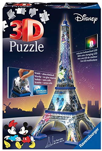 Ravensburger - Puzzle 3D: Disney Tour Eiffel, Edicion Nocturna, 216 Piezas, Maquetas para Montar, Puzzle 3D Niños, Regalo Niños 8 Años o Más