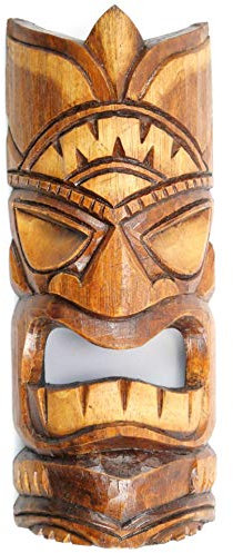 Maschera Tiki h30 cm in Legno Stile Tradizionale. Decorazione Parete Etnica.