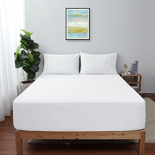 Queen Size Fitted Sheet Only White, 100% Egyptian Cotton 600 Thread Count, 16 Deep Pocket Premium Cotton Mattress Sheet (1 Bottom Sheet Only)