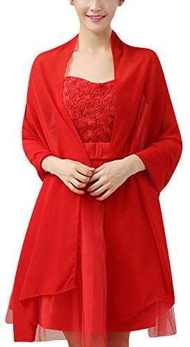 YAOMEI Mujer Bufanda Chales Estolas Gasa, Mujer Mantón Estolas Fulares Bufanda Pañuelo Bodas Nupcial Bridemaids Ropa de Noche Partido (76.8 * 43.3 Pulgadas (195cm * 110cm), Rojo)