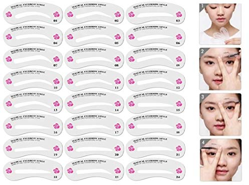 24 Stück verschiedene Augenbrauen Schablonen, handlich, klein und anschmiegsam für Zuhause, Schule, Arbeit und unterwegs