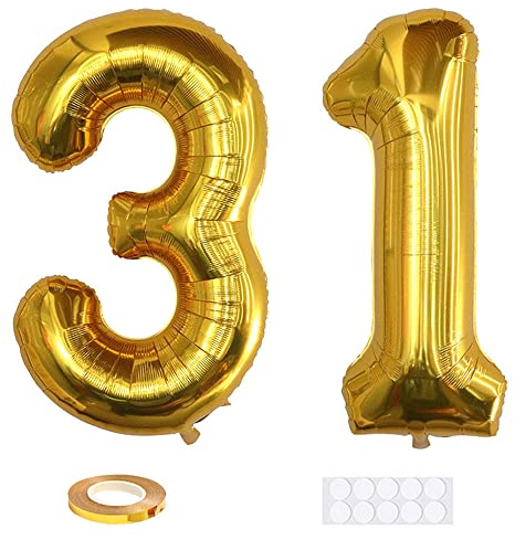 Xihuimay Number 31 Balloons - 40 inch Digital Alphabet 31 Birthday Balloons, Gold Number 31 for Birthday Party Supplies, Wedding, Bachelorette, Bridal Shower
