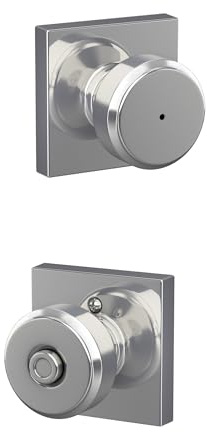 SCHLAGE F40 BWE 625 COL Bowery Knob with Collins Trim Bed & Bath Privacy Door Lock, Bright Chrome