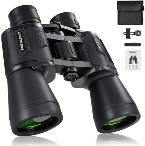 20x50 High Power Binoculars for Bird Watching 28mm Large Eyepiece Life Waterproof Binoculars for Hunting Hiking Concert Travel with Smartphone Adapter BAK4 Prism FMC Lens, Black