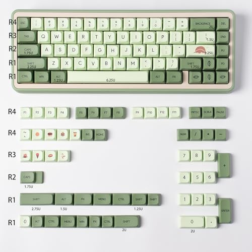 Lot de 124 touches XDA Profile Dye Sub PBT pour claviers mécaniques Cherry MX 60 %, 65 %, 95 % Vert matcha