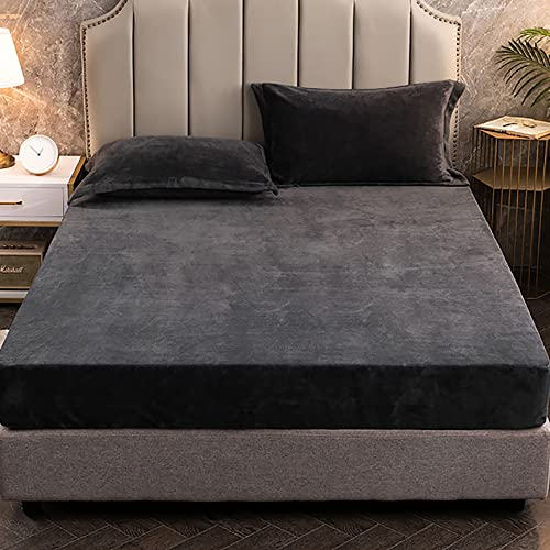 Nayoroom Spannbettlaken Plüsch 90x200cm Dunkelgrau Flauschig Fleece Winter Spannbetttuch Cashmere Touch Flanell Bettlaken für Boxspringbett Topper Matratze bis 25cm