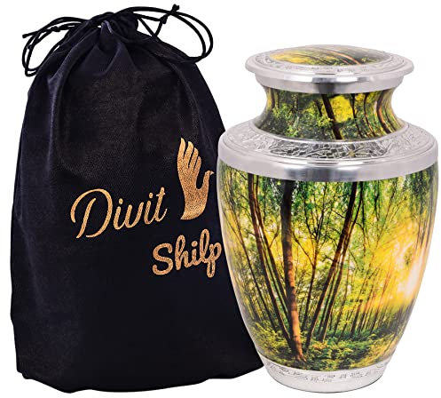 Divit Shilp Urne funéraire pour cendres humaines avec pochette en velours pour adultes jusqu'à 100 kg (Adult, Forest)