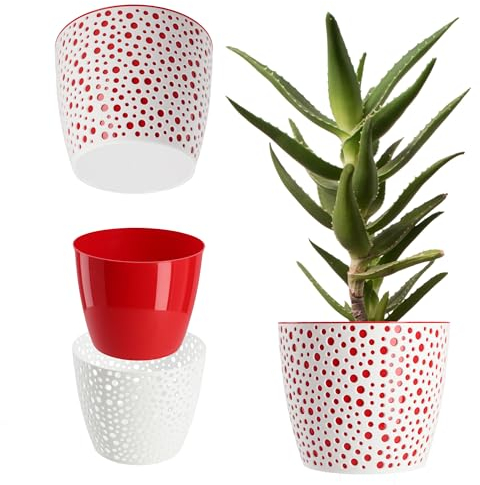 KADAX Pot de fleurs en plastique - Diamètre : 11 à 21 cm - 5 couleurs - Pot simple et robuste - Protection ronde pour fougère - Diamètre : 17 cm - Rouge