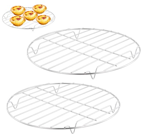 Shengxi Set di 2 griglie di raffreddamento rotonde, in acciaio inox, per cottura a vapore, antiruggine e bordo liscio, lavabile in lavastoviglie, metallo argento, Ø 28 cm
