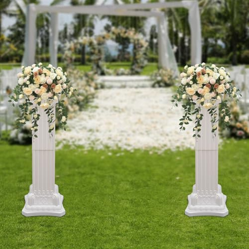 Okasiki White Decorative Roman Pillar Greek Columns 35.4inch Tall Elegant Wedding Column Pillars Stand Set Flower Pot Pedestal for Ceremony Party Garden Outdoor Indoor Decor (2)