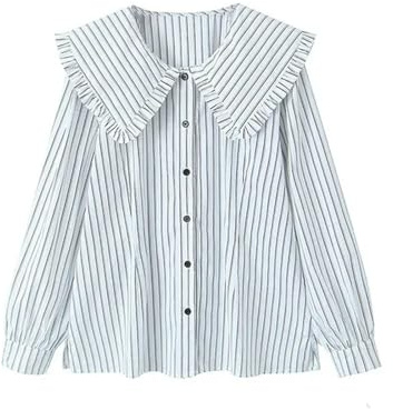 Chemise de Banlieue rayée Noire et Blanche, Grande Taille, Chemise à Manches Longues Douce et exquise pour Femme-Noir et Blanc-XL
