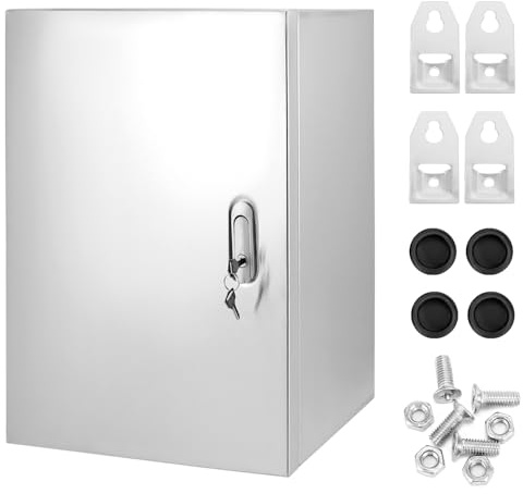 QWORK® Schaltschrank Innen 50x40x20 cm aus Edelstahl 304 -Wandmontierter Stromkasten mit Stabilem Schloss und Wasserdichter Dichtung
