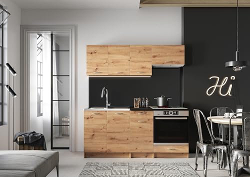 Genérico Muebles de Cocina Completa Color Roble Artesano 180 cms Encimera incluida ref-24a