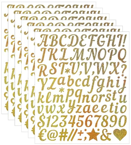 1 Inch Small Self Adhesive Vinyl Letter Number Symbol Stickers Kit,528 Pieces Alphabet Numbers Stickers for Mailbox, Water Bottle, Scrapbook, Notebook - Gold