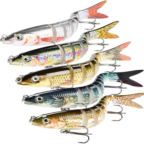 YUEMING 5 st beten med konstgjorda beten wobbler-set, 10 cm fiskebete, penna popper krok roterande svans konstgjort bete med 2 trekrokar för gädda abborre gös fiske bete