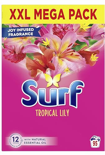 Surf Tropical Lily Washing Powder joy-infused fragrance with natural essential oil lasting up to 12 hours in wear for brilliantly clean laundry every time 95 washes 4.75 kg
