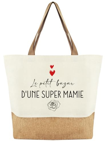 Tarklanda Sac Mamie Jute Tote Bag Femme Cabas de Plage pour Grand-Mère, Cadeau pour Mamie, Anniversaire, Fête des Mères, Fête des Grands-Mères