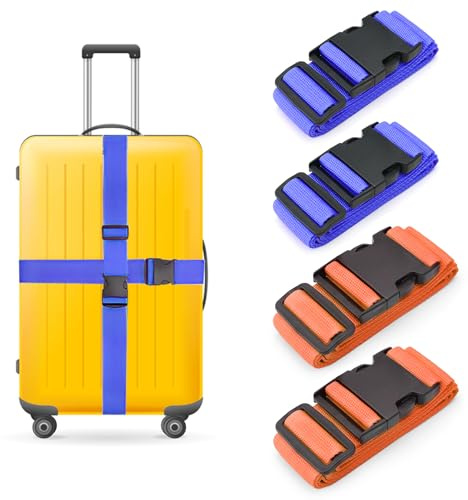 4 correas de maleta, correa ajustable para maleta, cinta de equipaje, con placa de dirección y etiquetas de nombre, accesorios para correa llamativa, correa para detectar rápidamente equipaje, bolsa