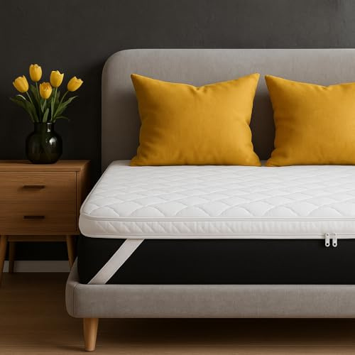 SLIPIO Mattress Topper 100x190 | 7 cm | Memory Foam Visco+ Adaptive Bed Topper | Removable & Washable Cover | Hypoallergenic & Anti-Dust Mite
